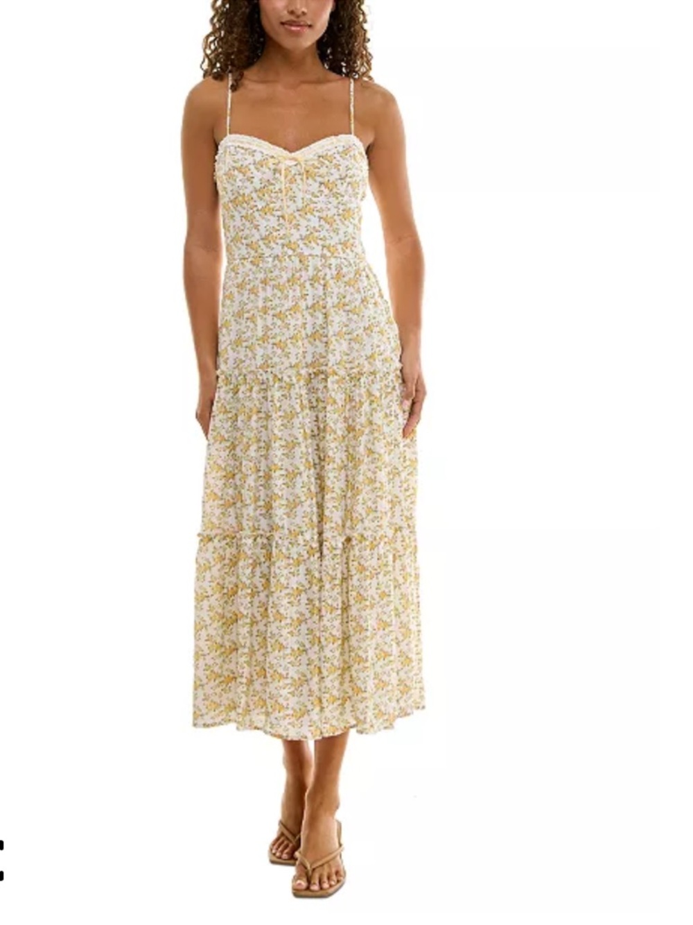 Trixxi Yellow Floral Spaghetti-Strap Midi Dress